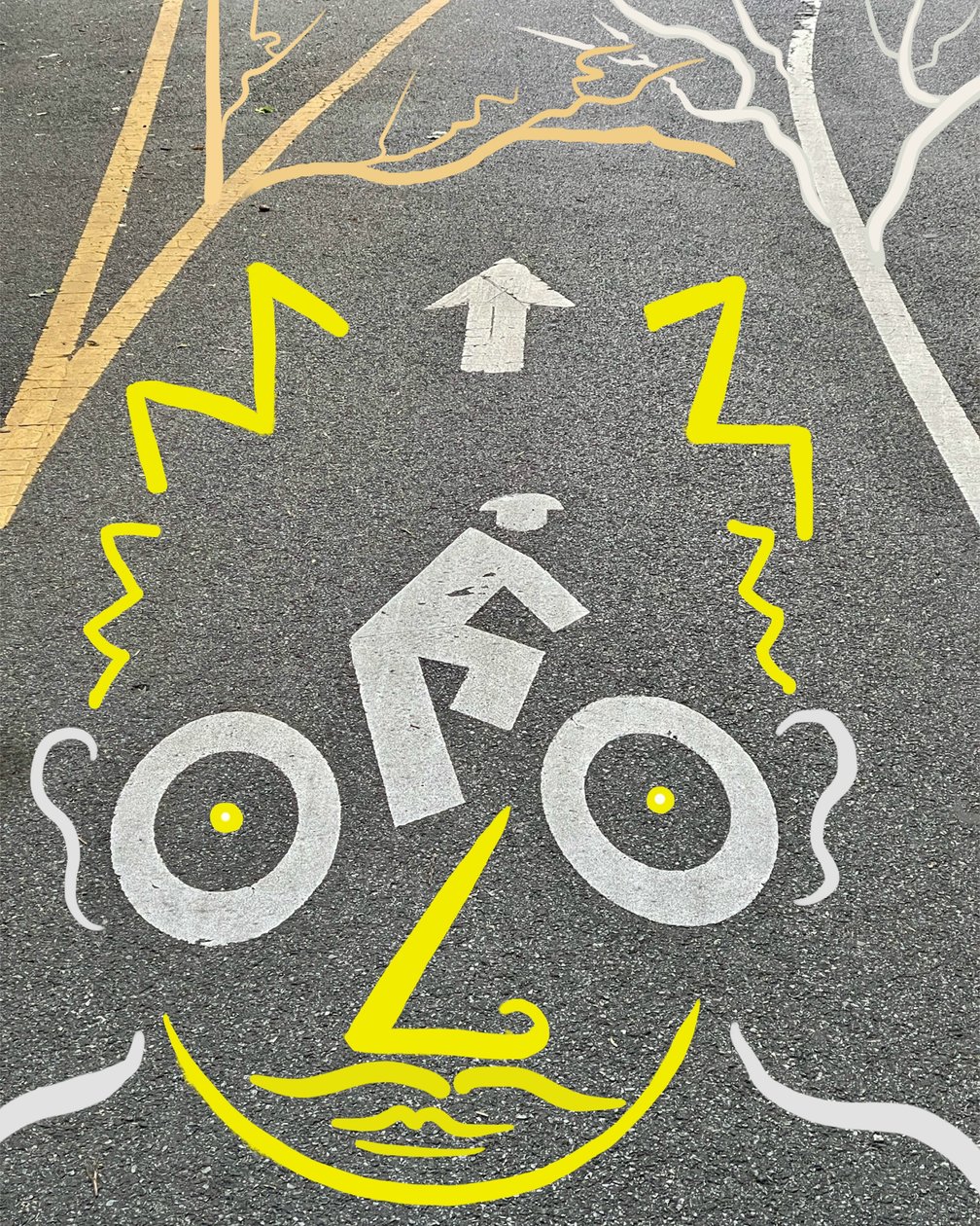Cyklist og skiltning, ca. 2020-24 (digital kunst) af Evan Sklar