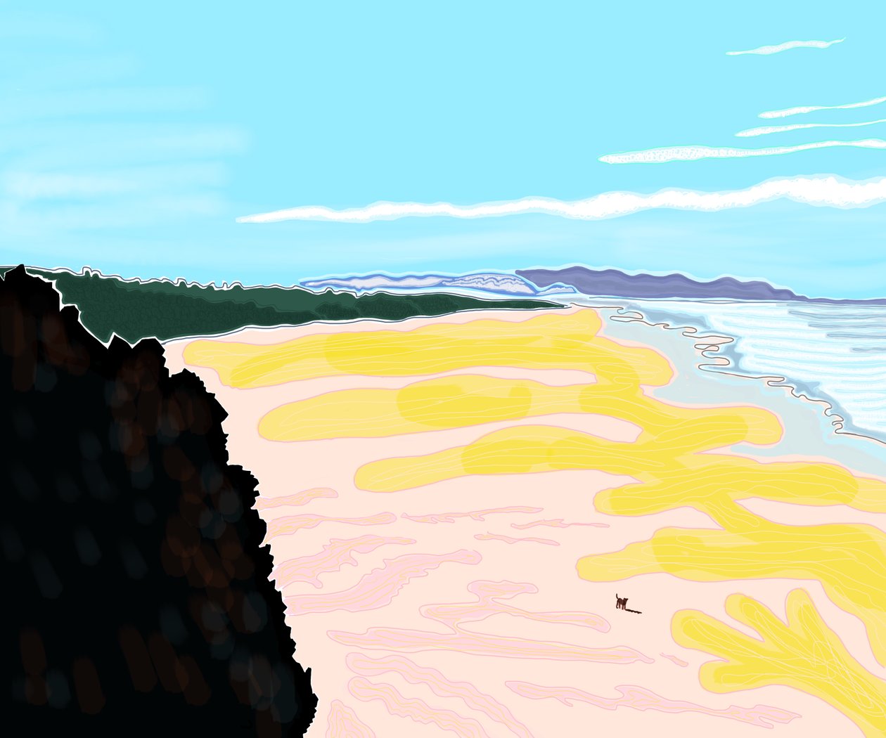 Hund på stranden, Cliff House, San Francisco (digital kunst) af Evan Sklar