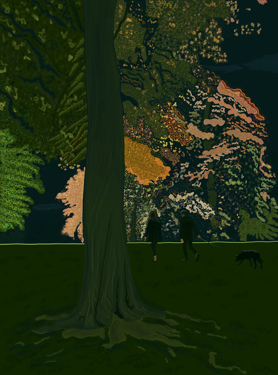 Dog Walk At Night (digital kunst) af Evan Sklar