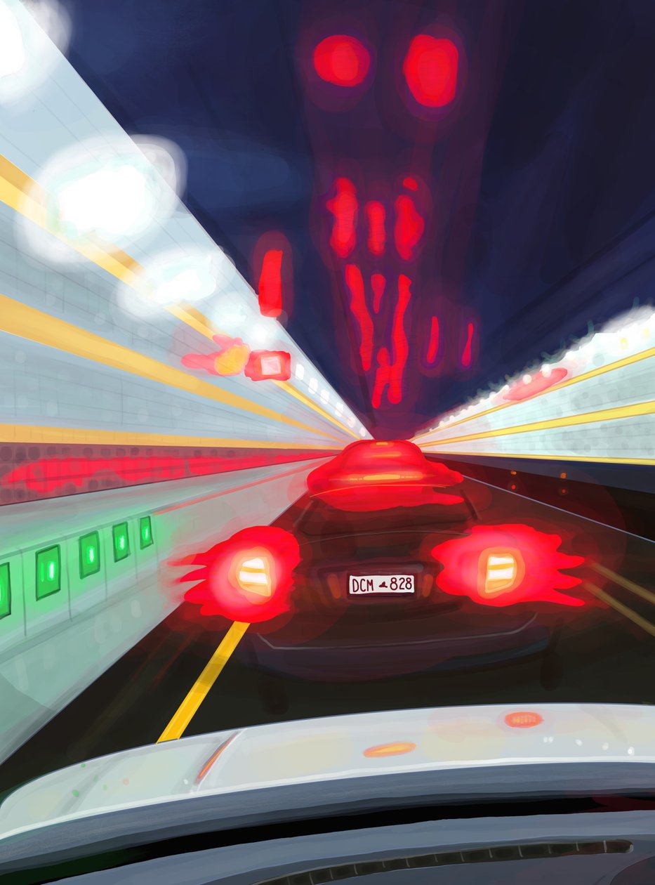 Kører gennem Midtown-tunnelen om natten (digital kunst) af Evan Sklar
