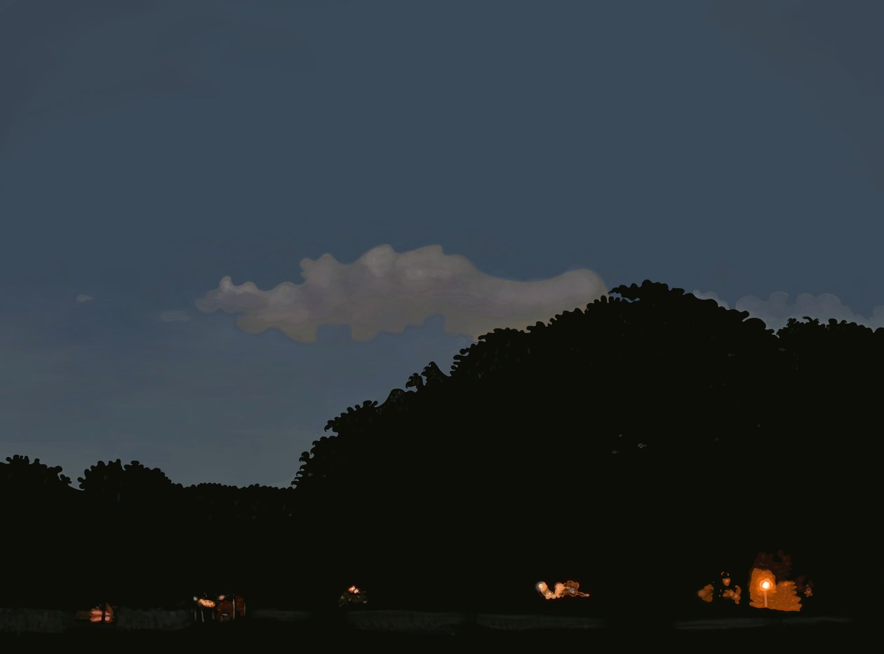 Mark og himmel i skumringen, Prospekt park, Brooklyn (digital kunst) af Evan Sklar