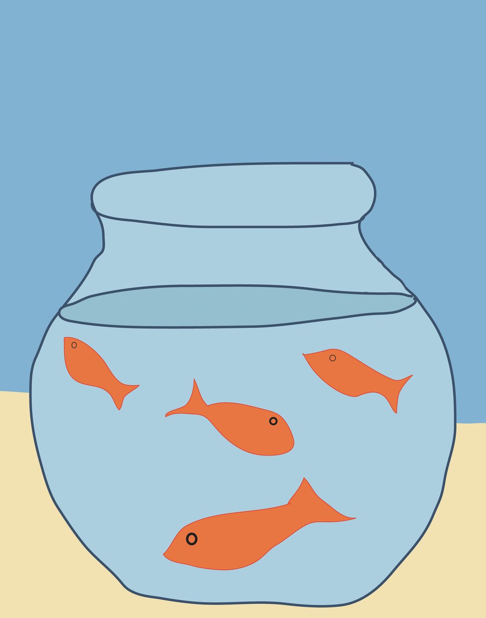 Goldfish In Bowl, 2015 (håndtegnet på en iPad med en Apple-blyant) af Evan Sklar
