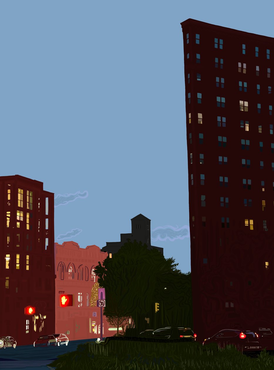 Grand Army Plaza i skumringen, ca. 2020-24 (digital kunst) af Evan Sklar