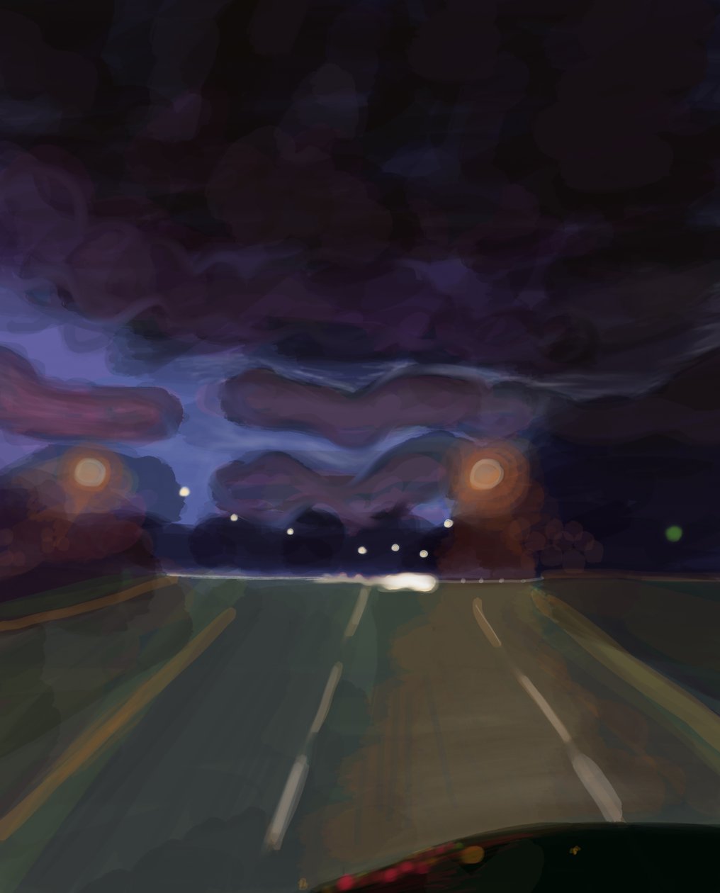 Highway At Night, 2016 (håndtegnet på en iPad med en Apple-blyant) af Evan Sklar