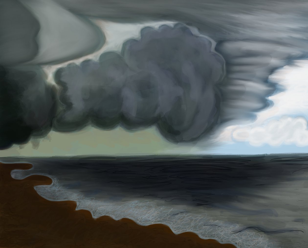 Large Cloud Over Ocean, 2016 (håndtegnet på en iPad med en Apple-blyant) af Evan Sklar