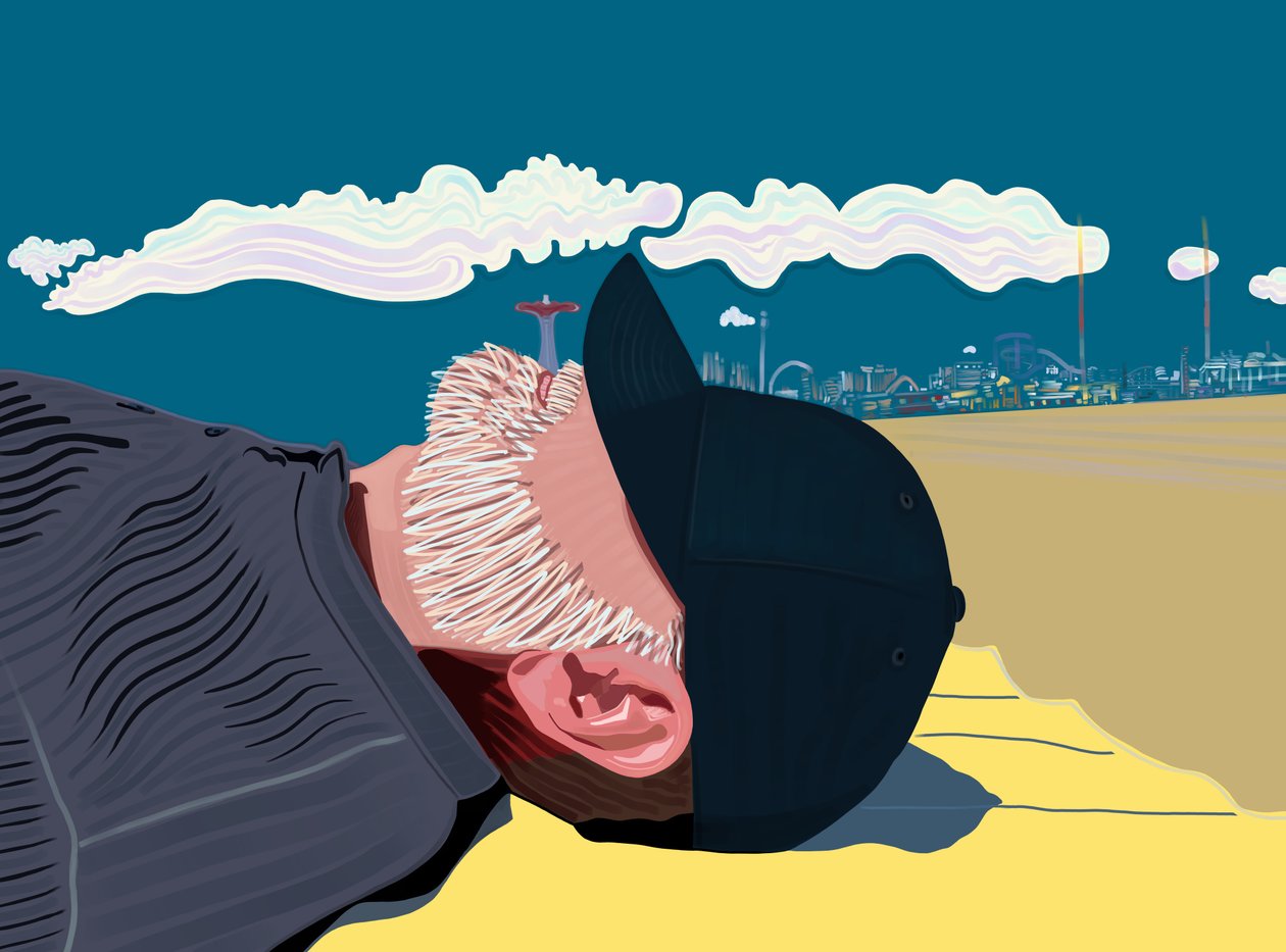 Mand med skæg på Coney Island Beach (digital kunst) af Evan Sklar