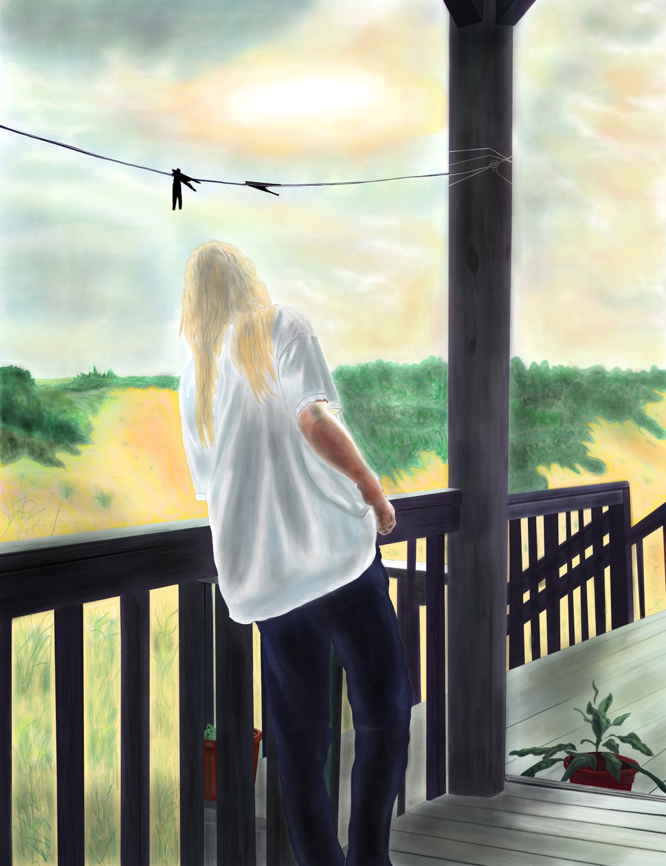 Miss Penny på verandaen, North Swan Beach (digital kunst) af Evan Sklar
