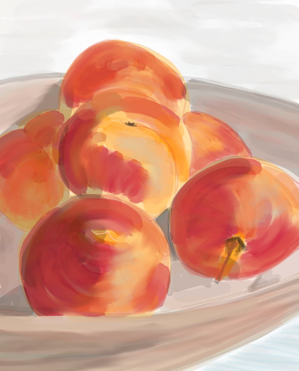 Peaches In Bowl, 2016 (håndtegnet på en iPad med en Apple-blyant) af Evan Sklar