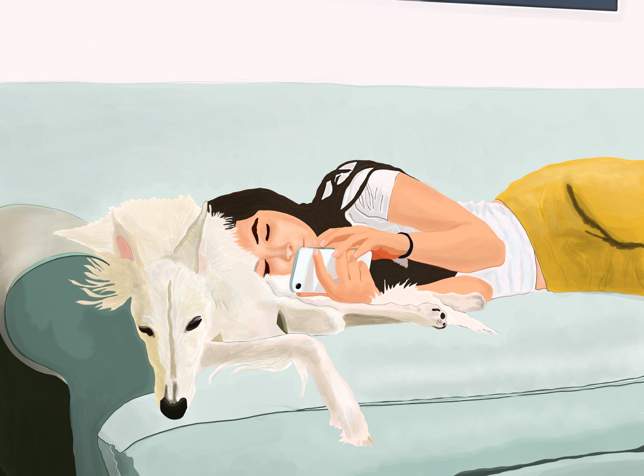 Penny og Ava på sofaen derhjemme (digital kunst) af Evan Sklar