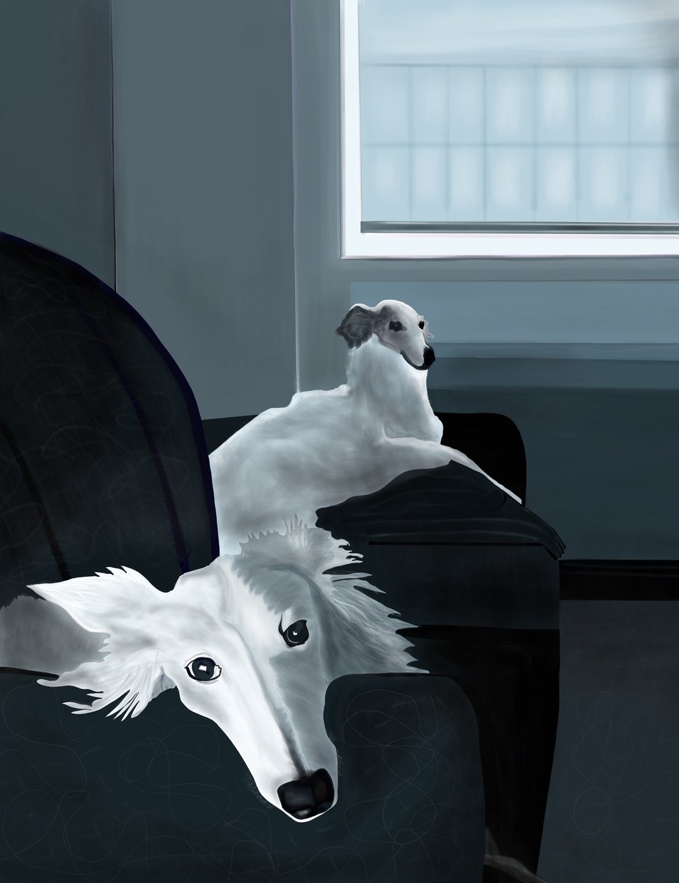 Penny og Minnie på sofaen (digital kunst) af Evan Sklar