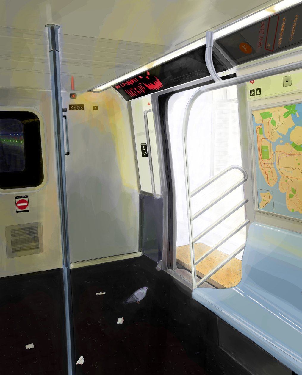 Pigeon On Subway (digital kunst) af Evan Sklar