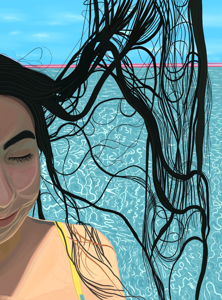 Pool Hair, ca. 2020-24 (digital kunst) af Evan Sklar