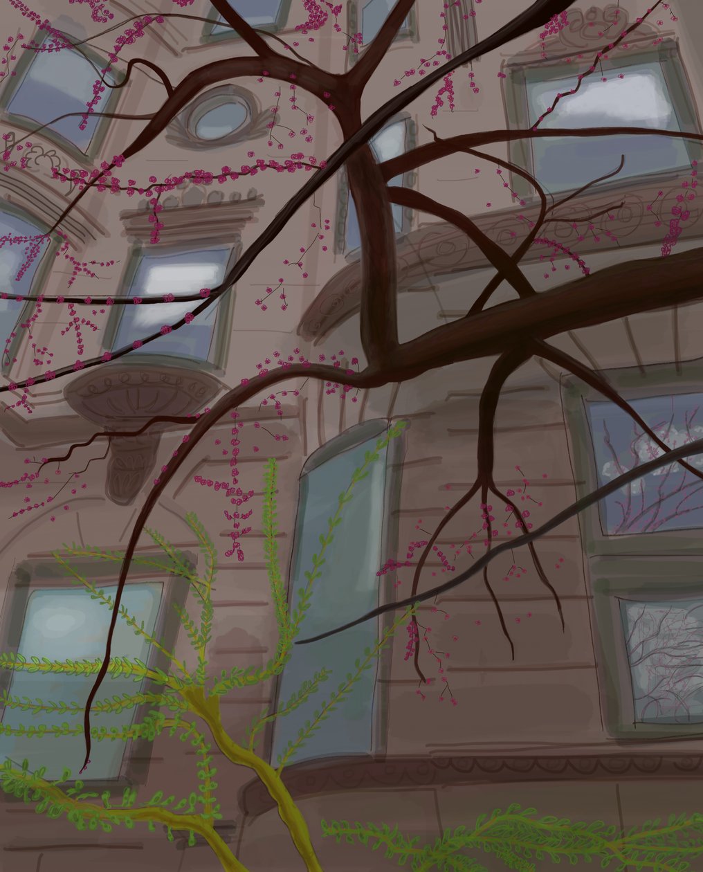 Prospect Parek West og Fifth Street, Brooklyn, 2017 (håndtegnet på en iPad med en Apple-blyant) af Evan Sklar