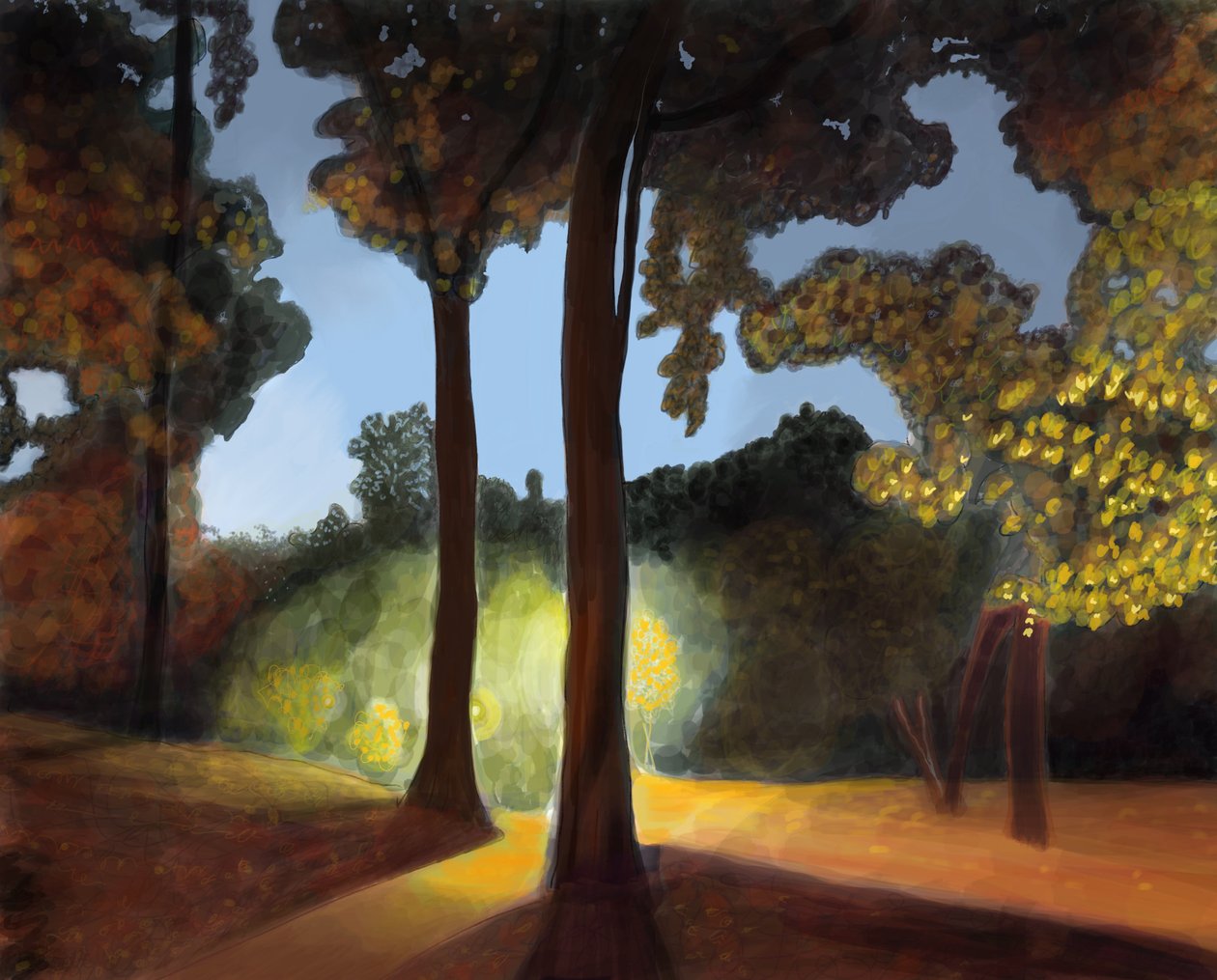 Prospect Park, første lys (digital kunst) af Evan Sklar