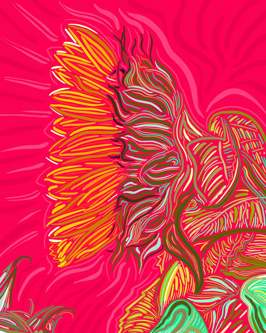 Enkelt solsikke, ca. 2020-24 (digital kunst) af Evan Sklar