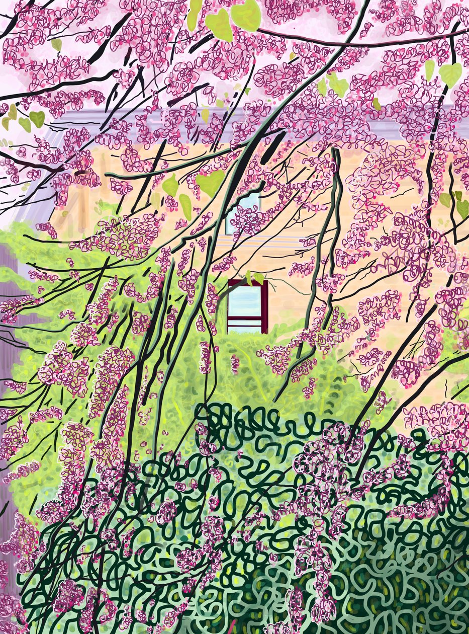 Forårstræer og lejlighedskompleks, Prospekt park (digital kunst) af Evan Sklar