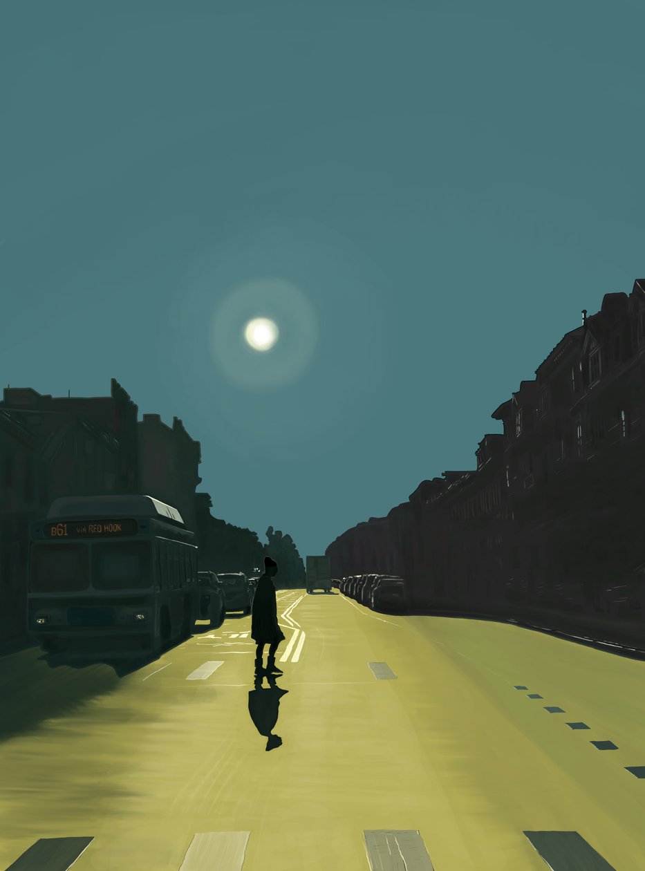 Sol og kvinde går på Ninth Street (digital kunst) af Evan Sklar