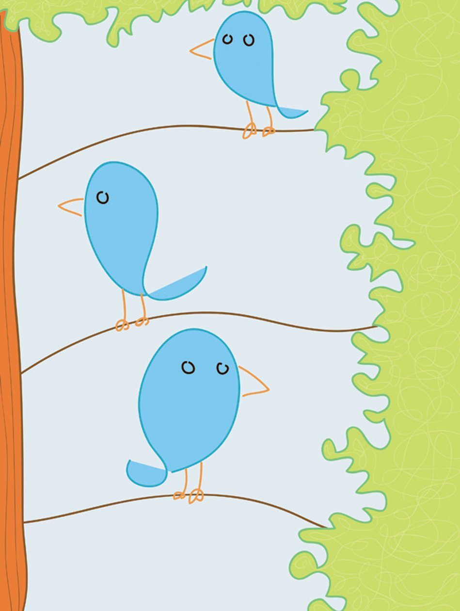 Three Bluebirds On Branch, 2015 (håndtegnet på en iPad med en Apple-blyant) af Evan Sklar