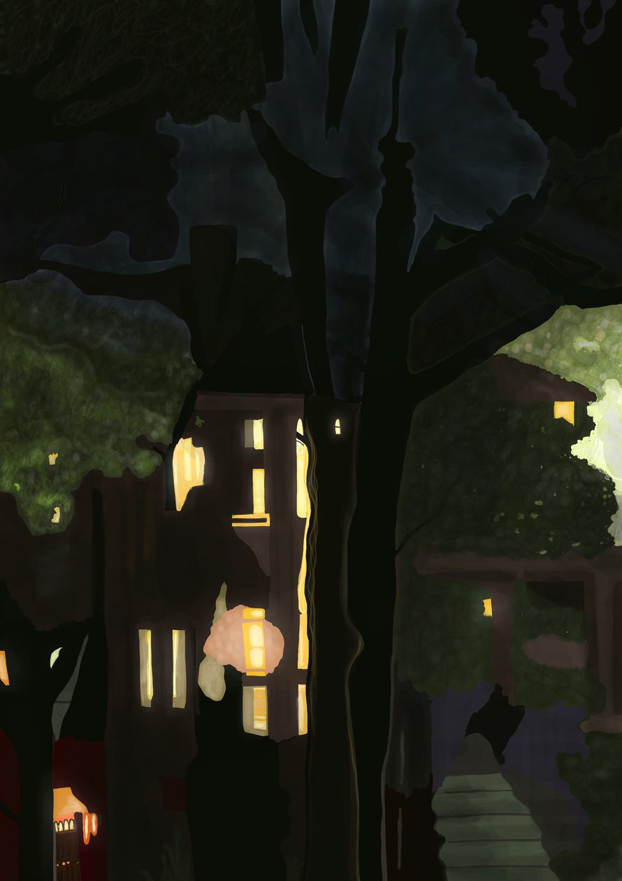 View From Dirty Window At Night (digital kunst) af Evan Sklar