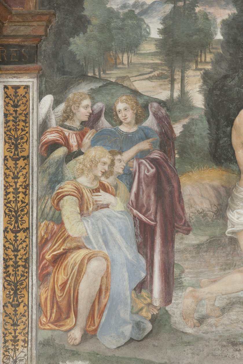 Kristi dåb, detalje af engle af Evangelista and Arcimboldi Luini