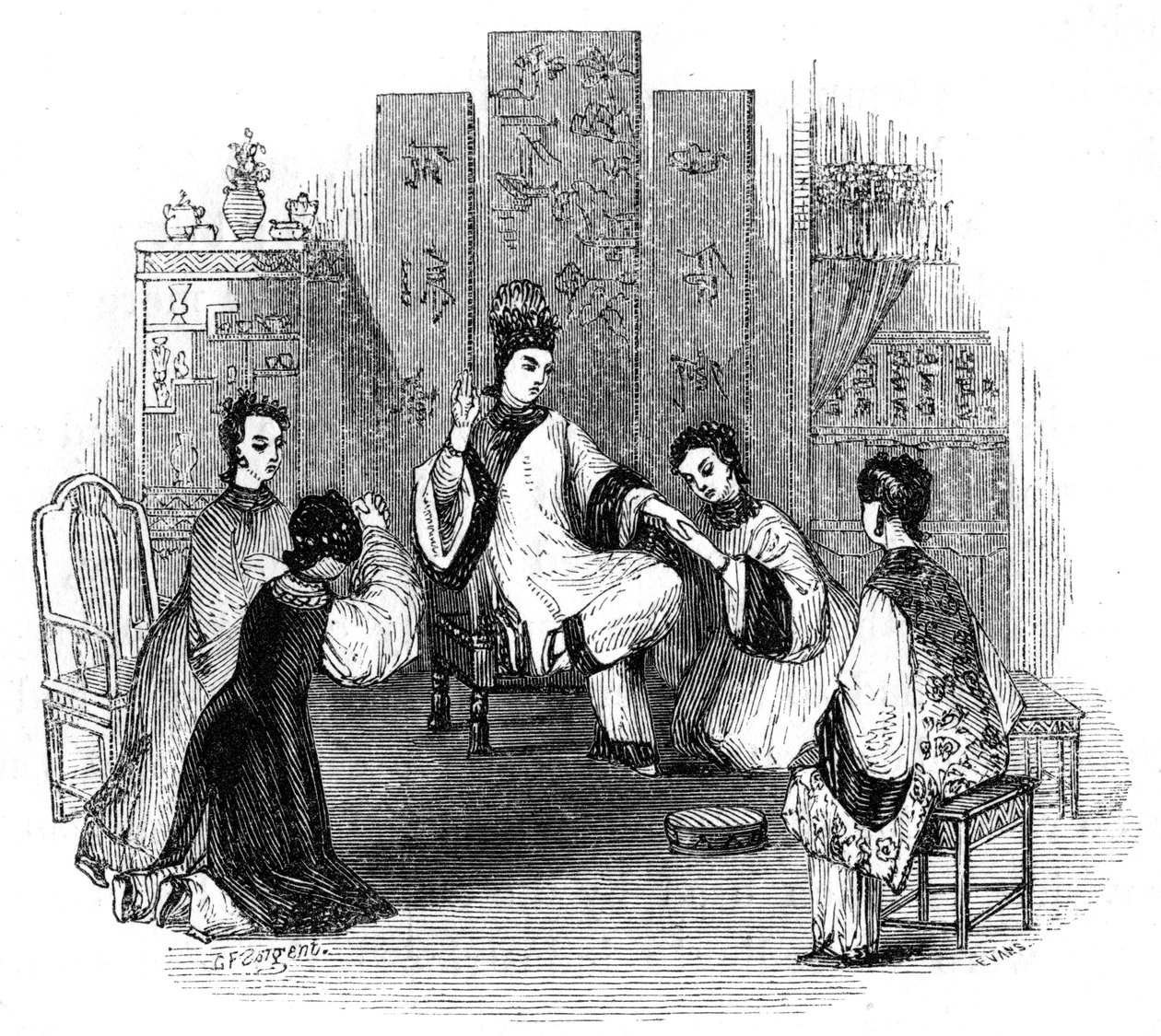 Kinesiske jomfruer græder med en brud, 1847 af Evans