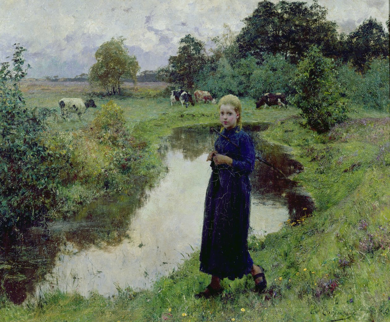 Ung pige på marken, af Evariste Carpentier
