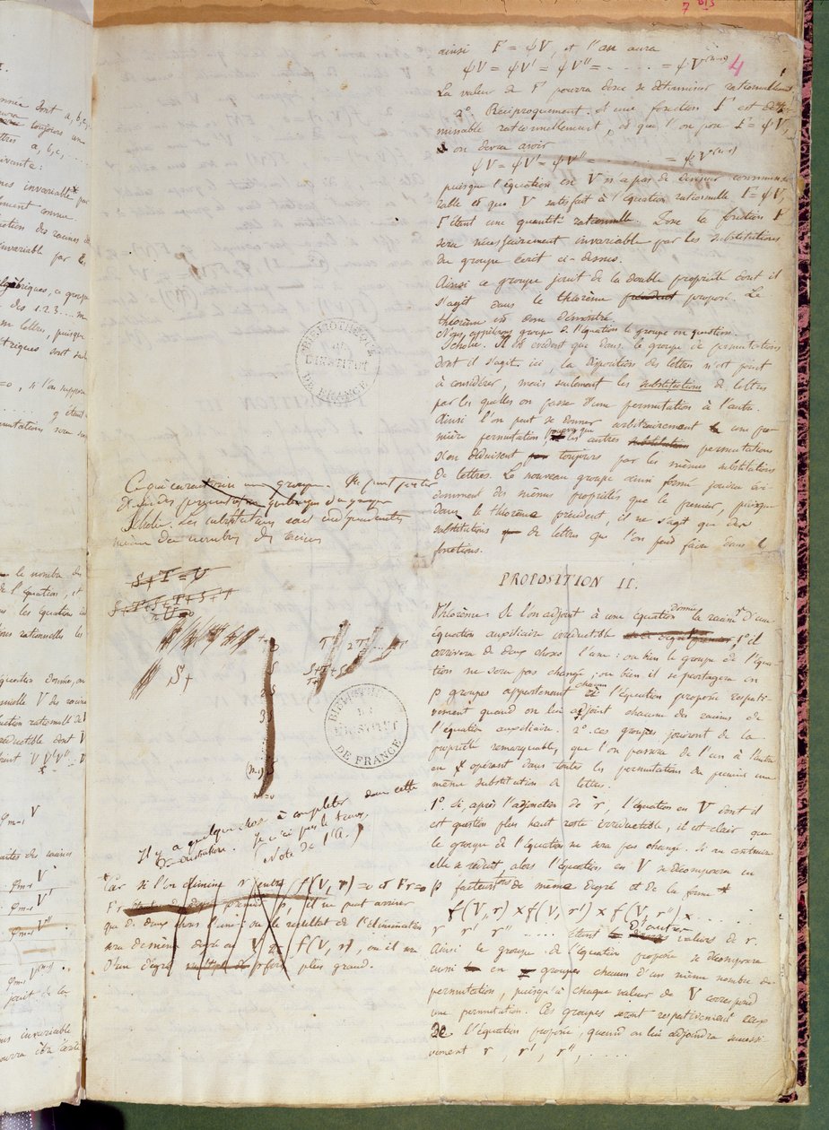 Ms 2108 f.4 Skrifter om betingelserne for at løse en ligning med radikaler, 1832 (se også 163744) af Evariste Galois