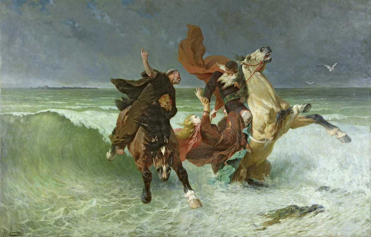 Gradlon Mawrs flugt (330-434 e.Kr.) c.1884 af Evariste Vital Luminais