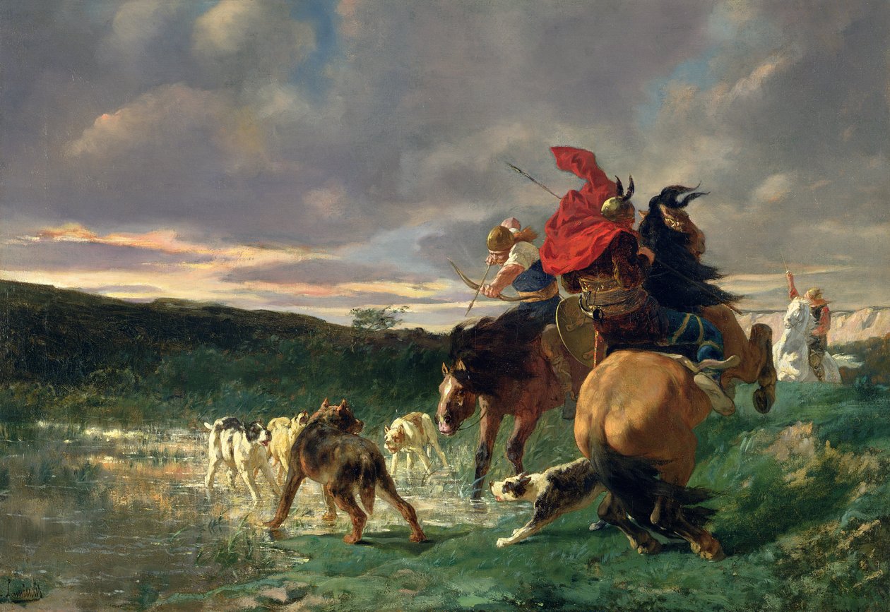 Merovinger angriber en vild hund af Evariste Vital Luminais