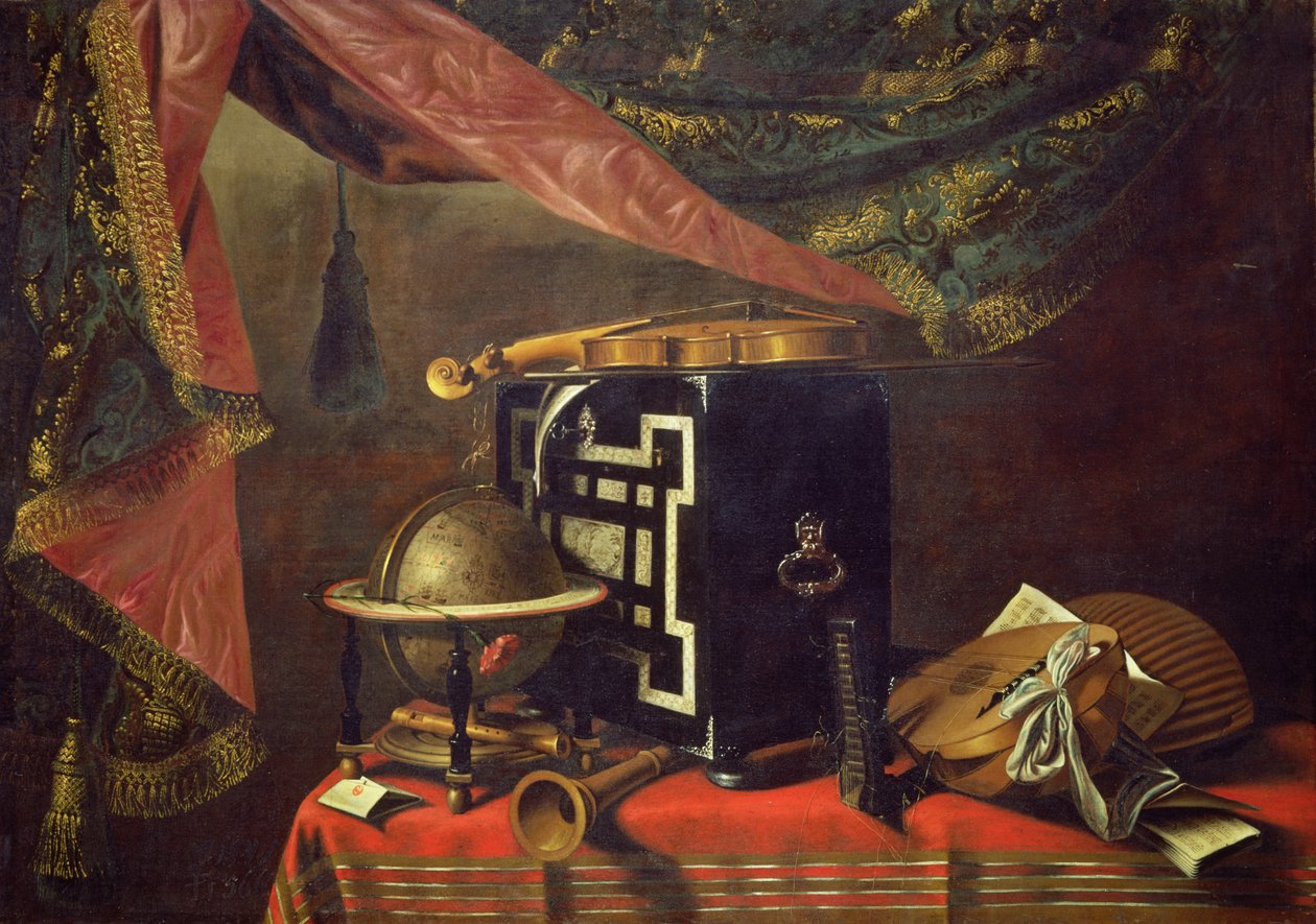 Stilleben med musikinstrumenter af Evaristo Baschenis