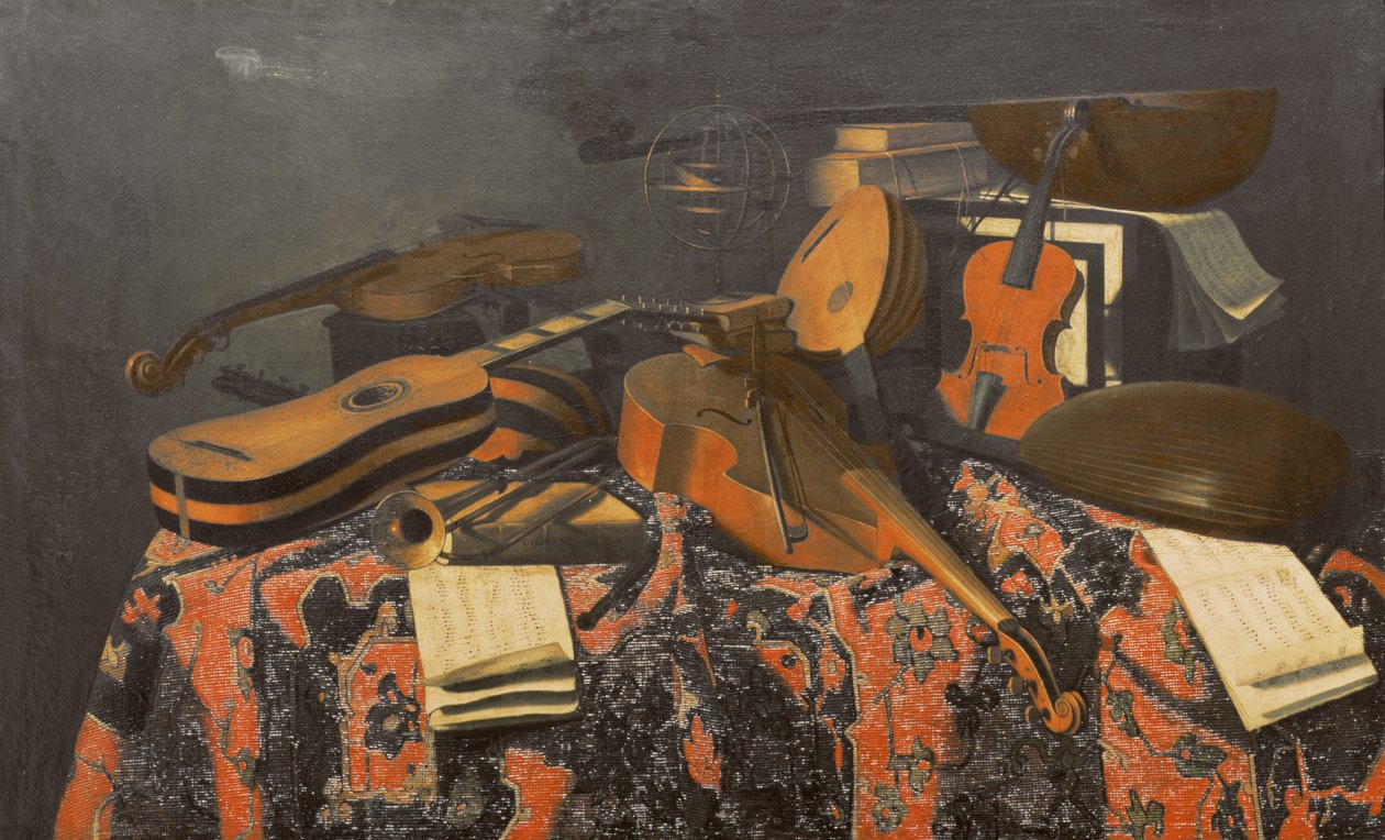 Stilleben med musikinstrumenter af Evaristo Baschenis