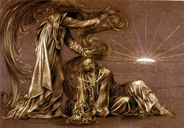 Færdigt studie til Earthbound, ca.1897 (kridt) (se 27982) af Evelyn De Morgan