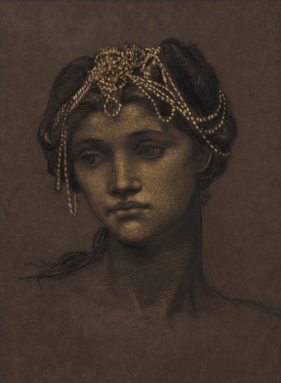Studie til Medea, ca. 1889 (sort kridt forstærket med guldmaling) af Evelyn De Morgan