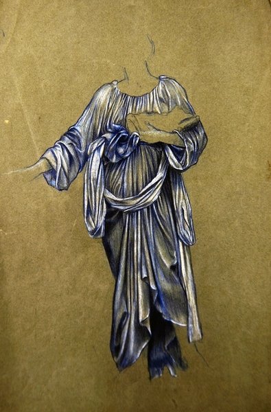 Studie til den tredje stående bevingede engel (sort-hvid farveblyant på papir) af Evelyn De Morgan