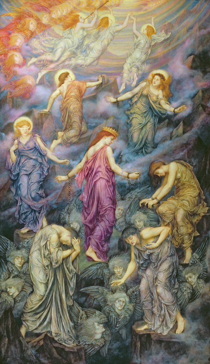Himmeriget lider under vold (olie på lærred) af Evelyn De Morgan