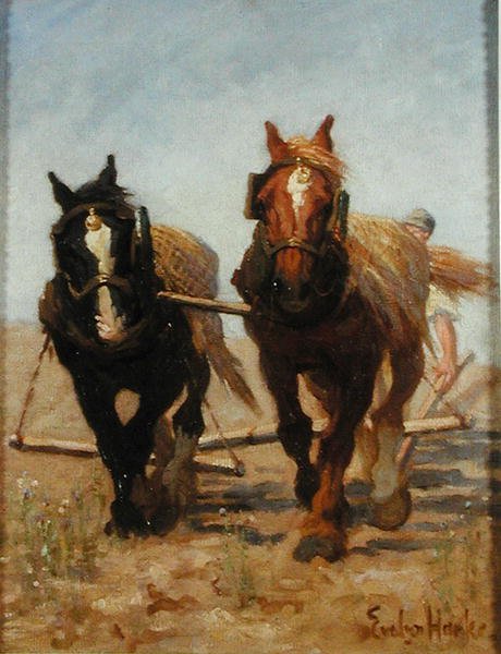 The Ploughing Team, Sussex Downs (olie på lærred) af Evelyn Harke