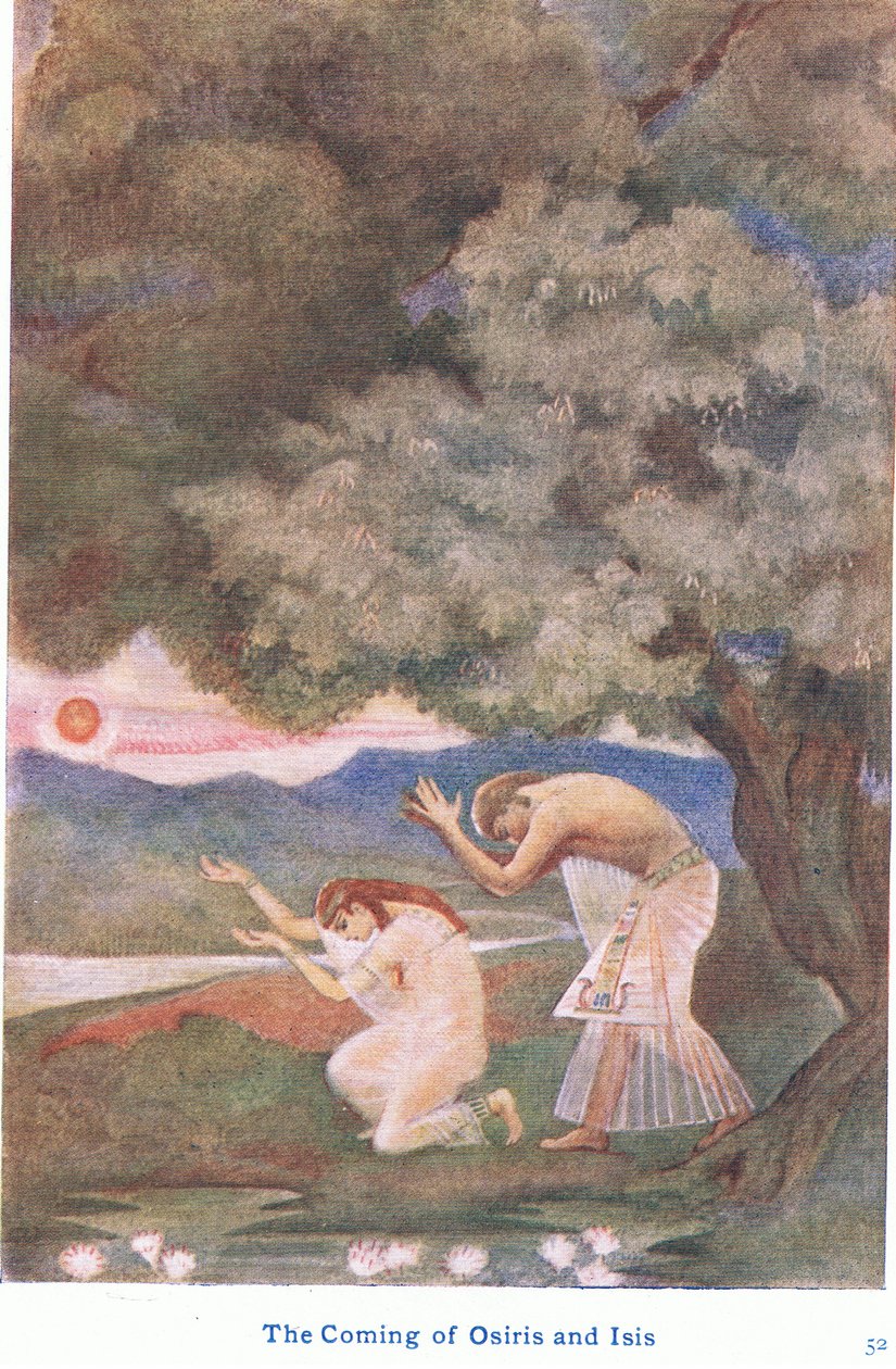 Osiris og Isis komme (farve litho) af Evelyn Paul