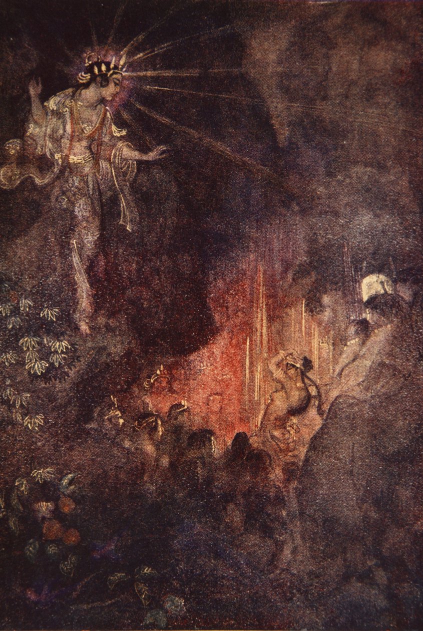 Uzuma vækker Ama-terasus nysgerrighed, illustration fra 