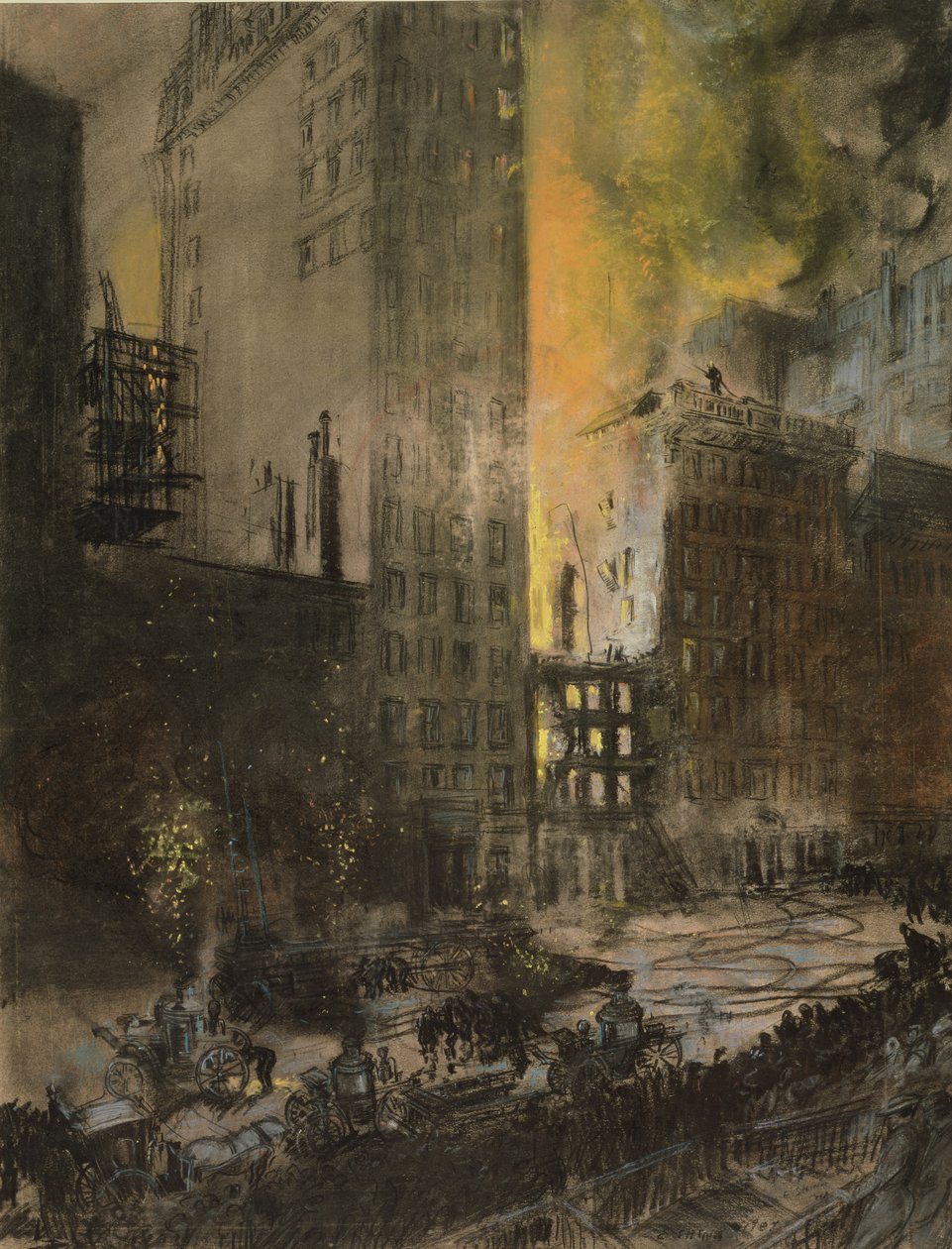 Brand på 24th Street, New York City af Everett Shinn