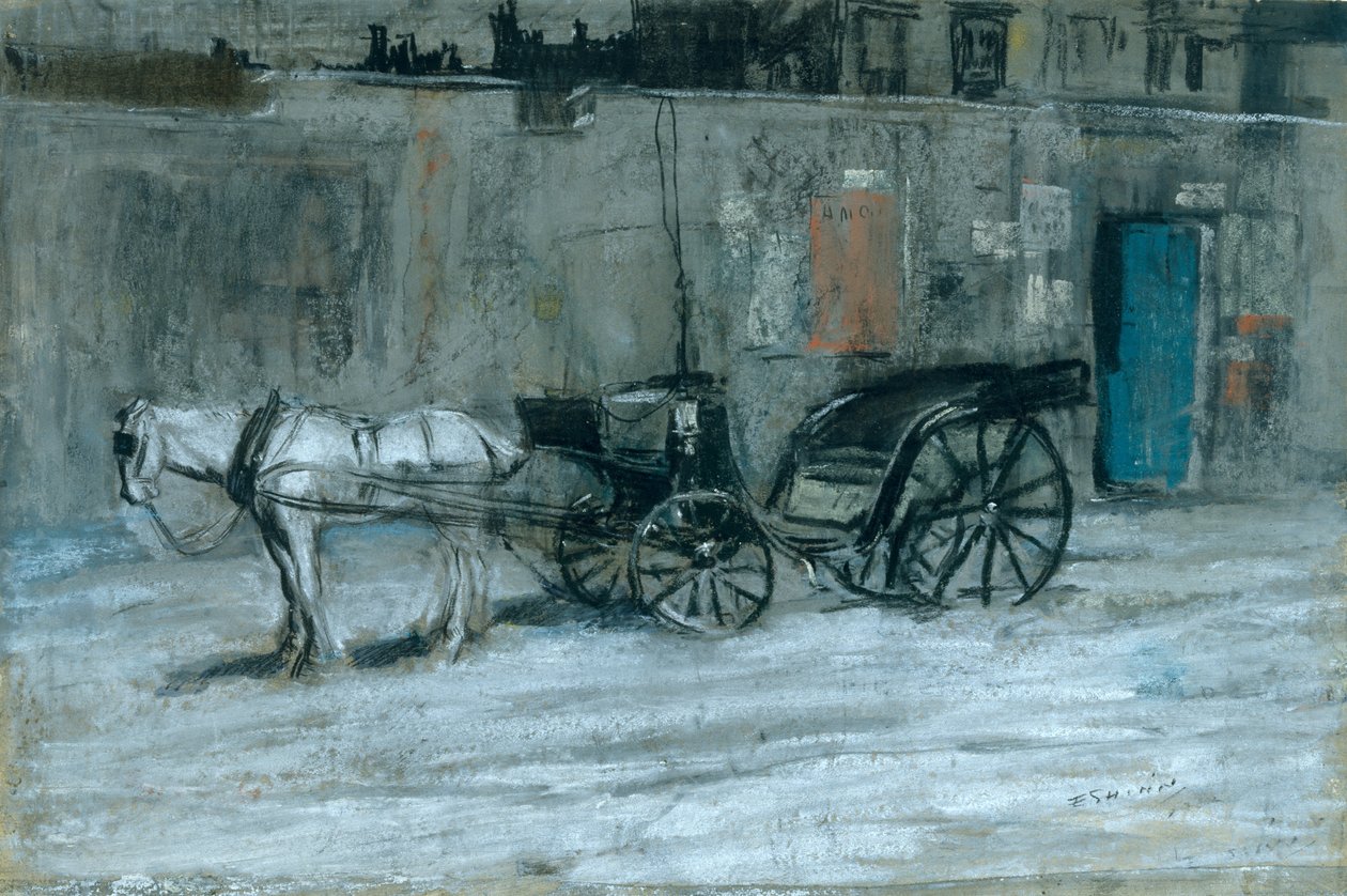 Paris, Horse and Carriage, ca. 1900-05 (kul, kridt og pastel på karton) af Everett Shinn