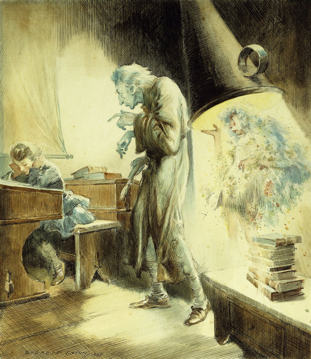 Spøgelset fra fortidens jul: Scrooge på skolen af Everett Shinn