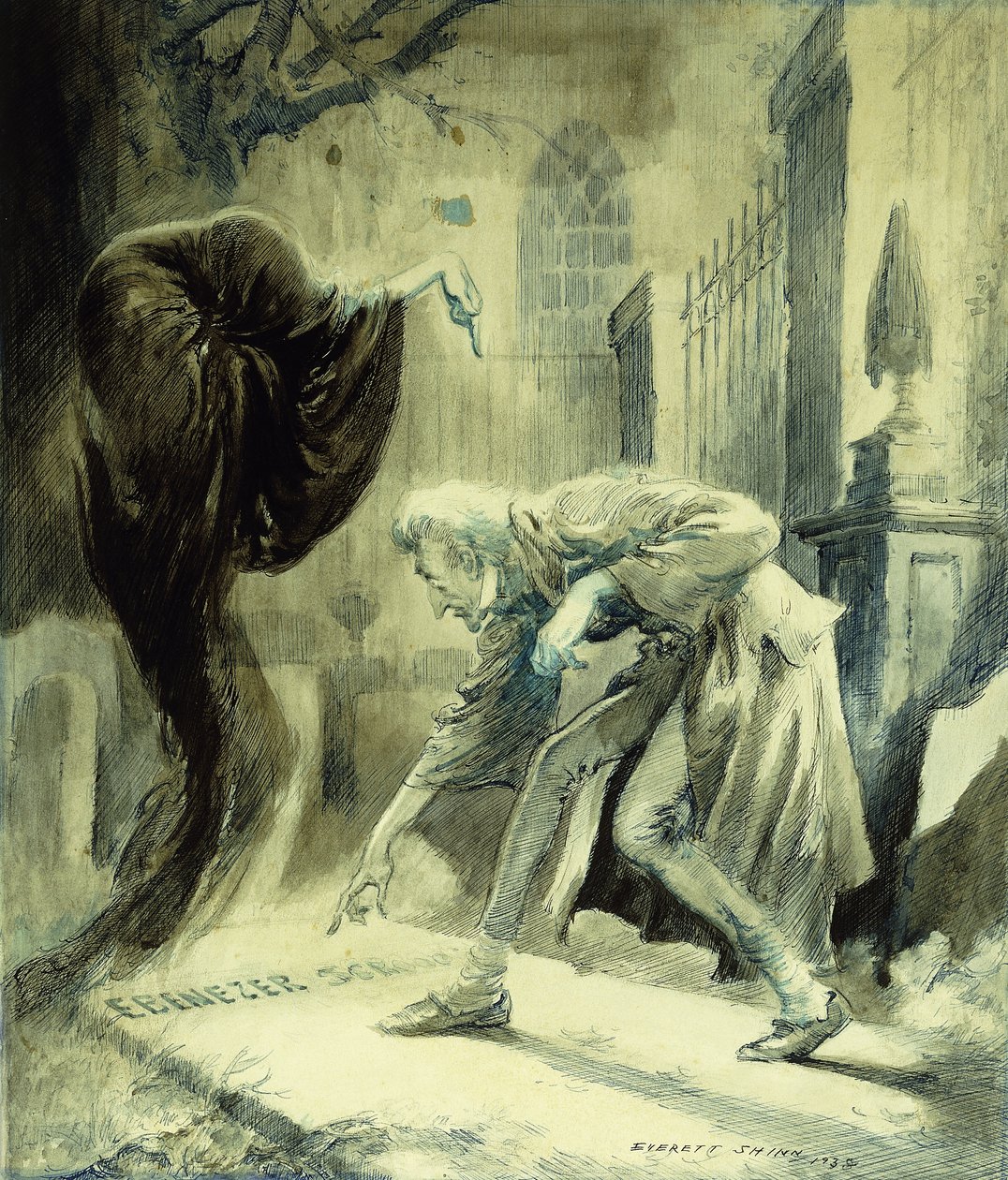 Spøgelset fra den kommende jul: Ebeneezer Scrooge af Everett Shinn