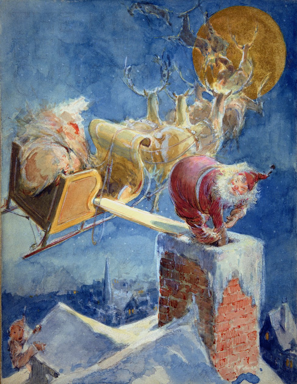 The Night Before Christmas (akvarel og blæk på papir) af Everett Shinn