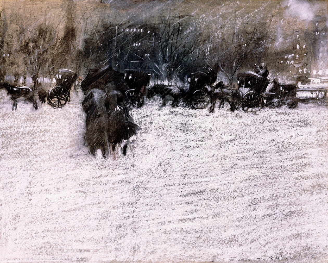 Parken om vinteren af Everett Shinn