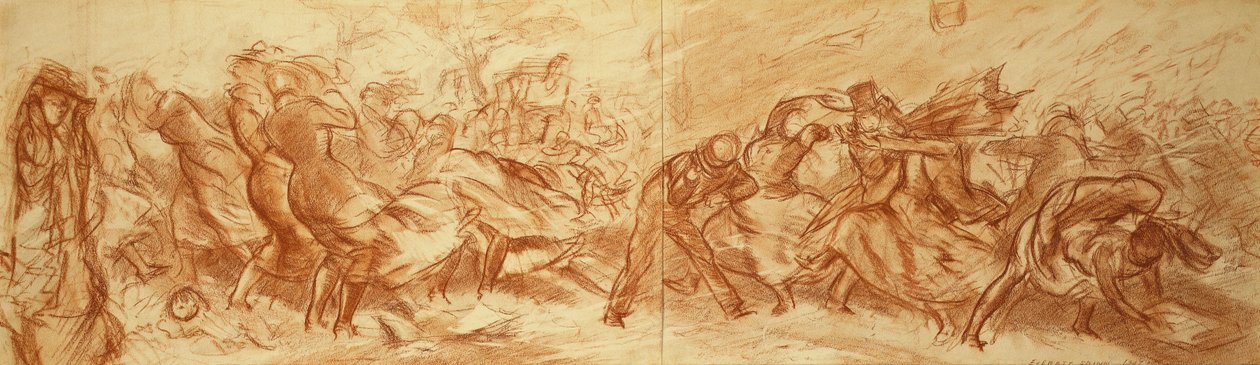 Windswept Street, New York, ca. 1907 (olie på lærred) af Everett Shinn