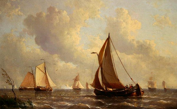 Boats Leaving Harbor (olie på lærred) af Everhardus Koster