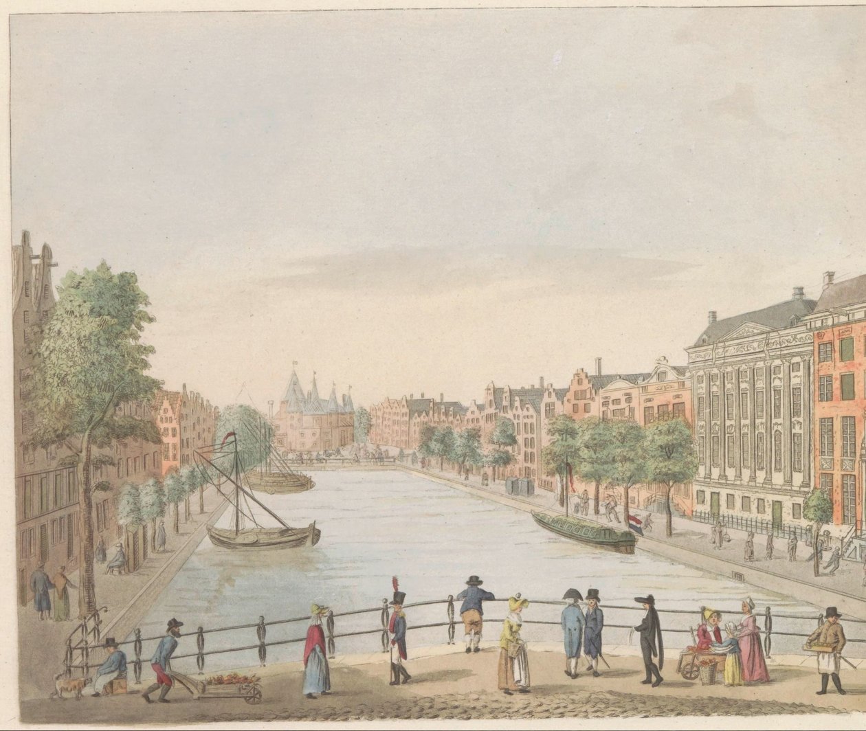 Kloveniersburgwal i Amsterdam, ca. 1810-1813 Vue du Kloveniers Burgwal et de la Maison de Trip, du High Street au Marché Neuf (titel på objektet) af Evert Maaskamp