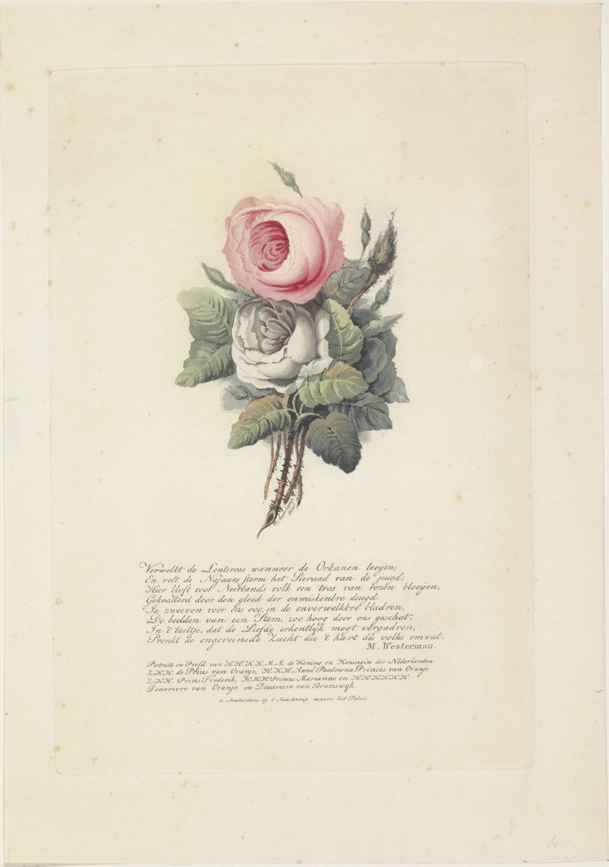 Roser med silhuetportrætter af William I Frederik, konge af Holland, Wilhelmina af Preussen, deres børn, hans mor og hans søster af Evert Maaskamp