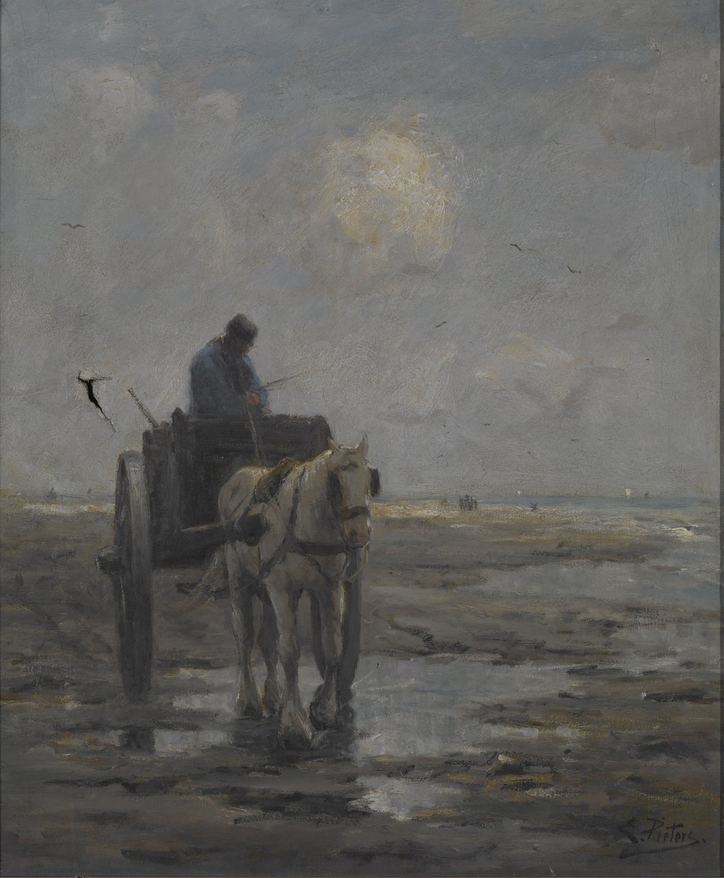 Hest og vogn (olie på lærred) af Evert Pieters