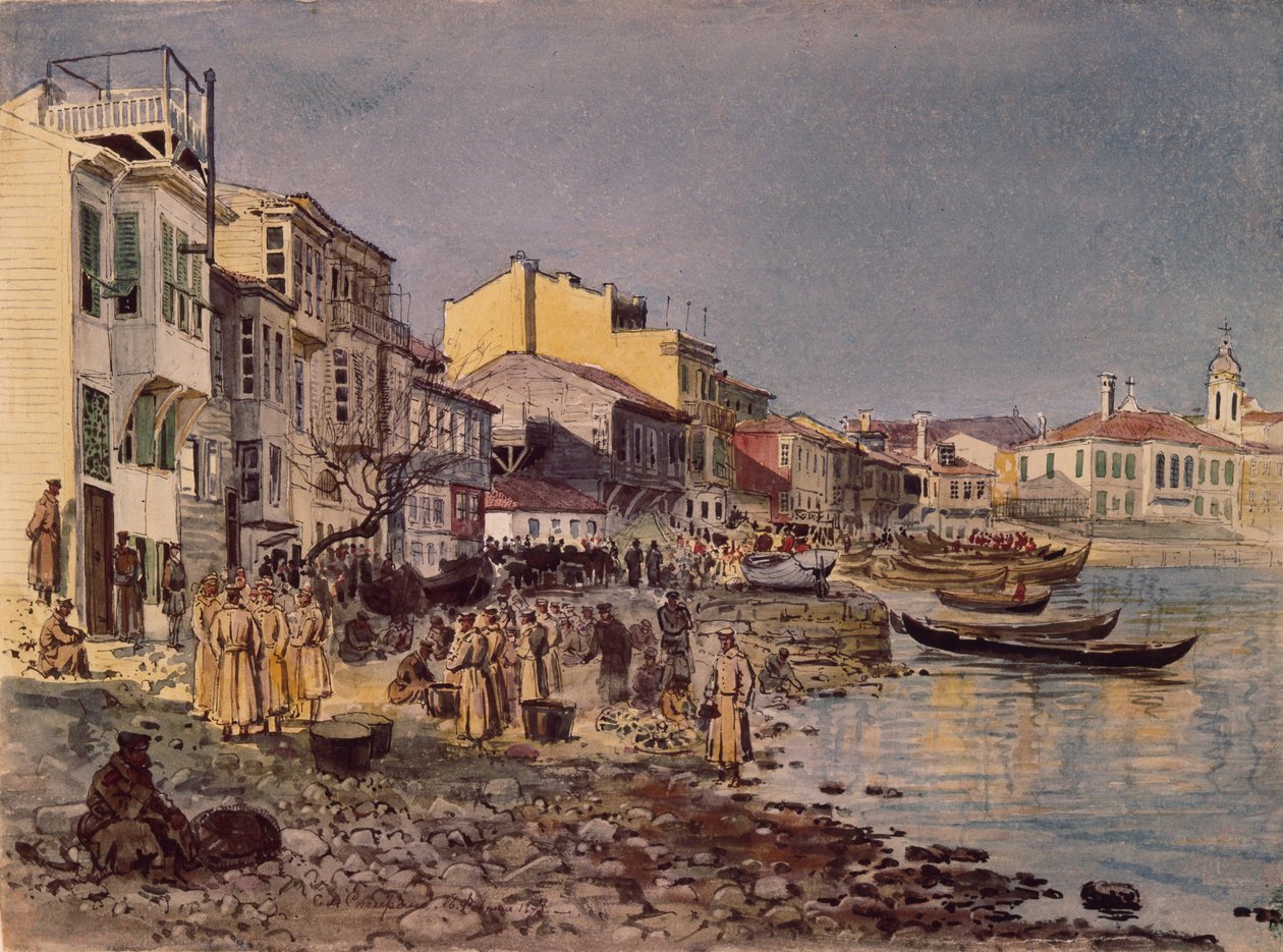 Russiske soldater ved dæmningen i San Stefano, 1878 af Evgeni Kirillovich Makarov